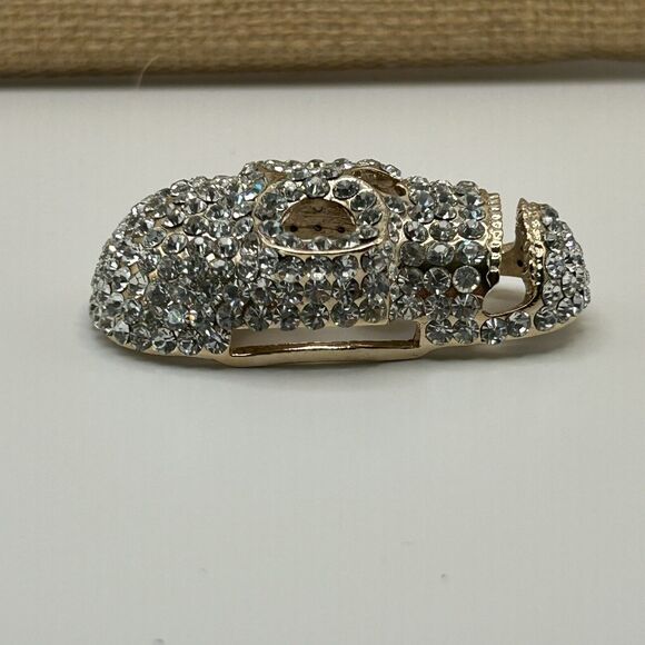 Clear Rhinestones Gold Tone Skull Bling Bling Wrist Buckle W/ Bracelet Strap - Picture 4 of 12